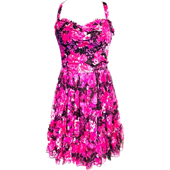 Betsey Johnson Dresses & Skirts - Betsy Johnson pink and purple Floral Sweetheart Dress women’s size 8
